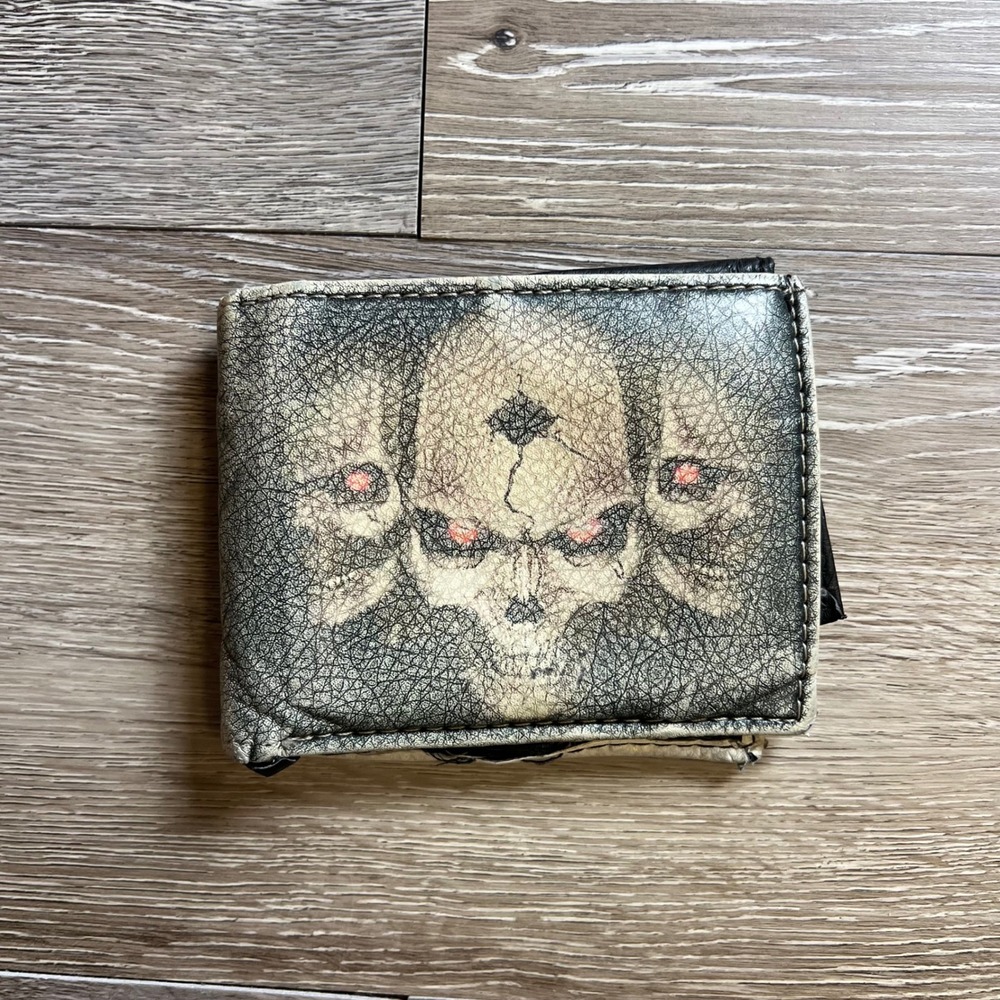 Y2k Skull Bifold Wallet Mens OS Black Cream Gothic Grunge Biker Edgy